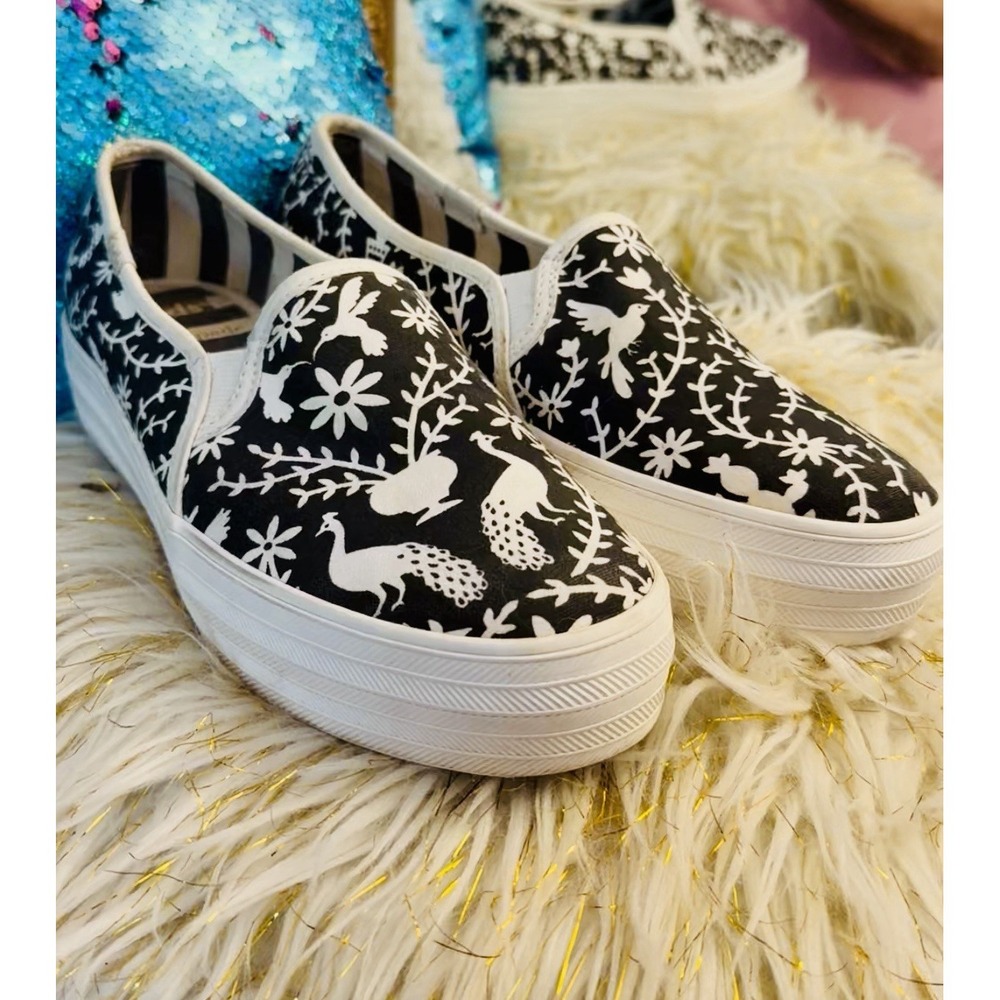 RARE Keds x Kate Spade Pheasant Floral  Slip On Black White Womens Size 6